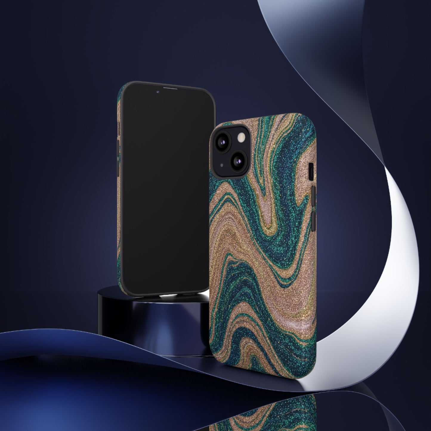 Marbled Teal & Gold Phone Case — Glitter Swirl Tough Case