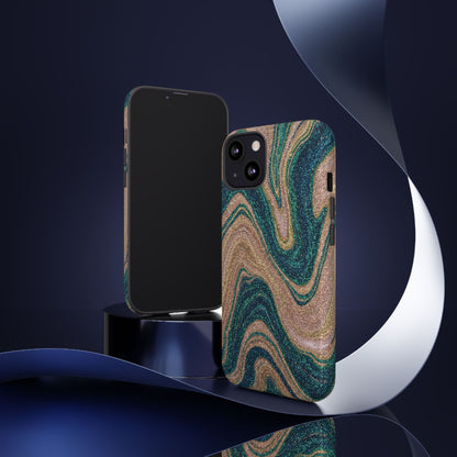 Marbled Teal & Gold Phone Case — Glitter Swirl Tough Case