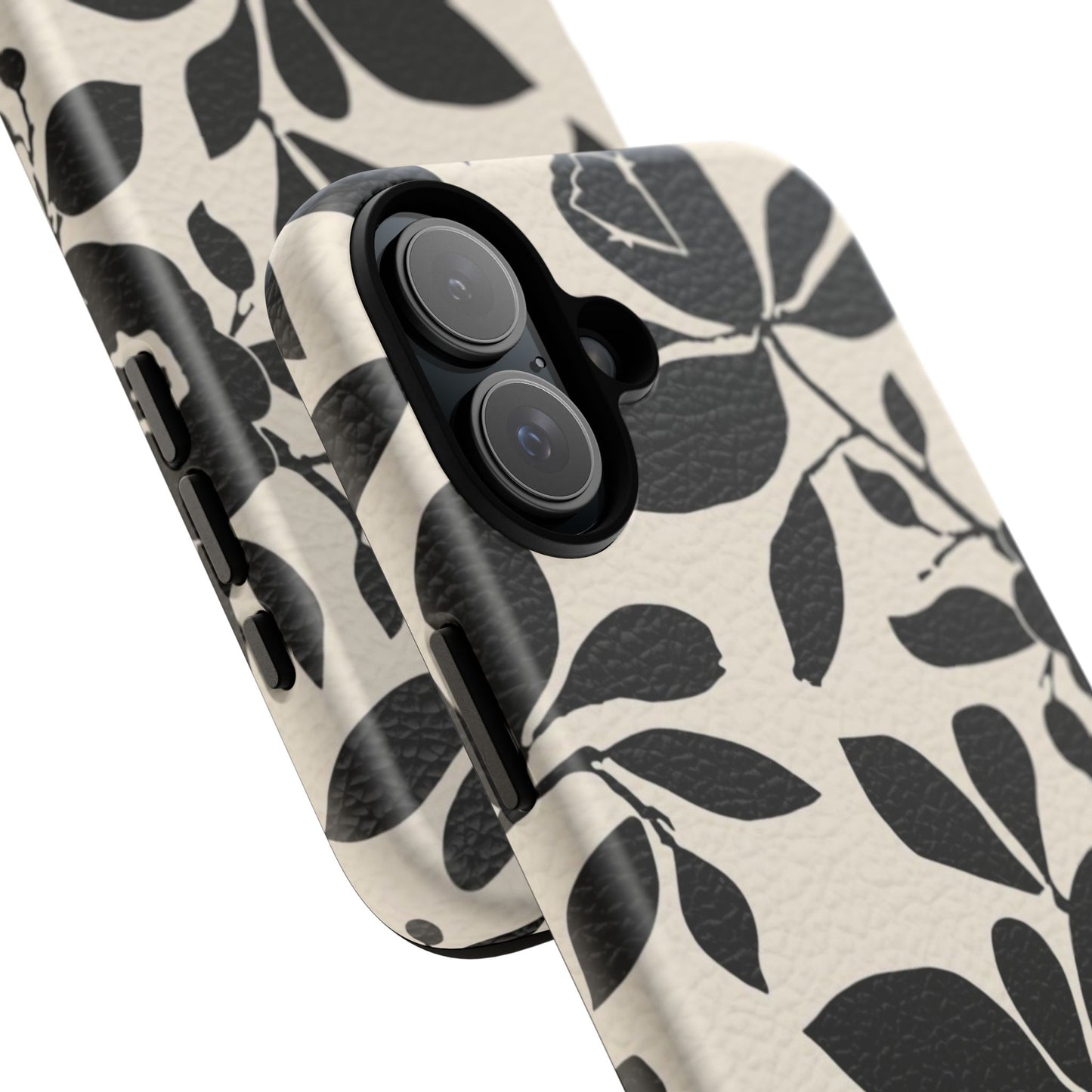 Black Floral Pattern Phone Case — Monochrome Botanical Tough Case