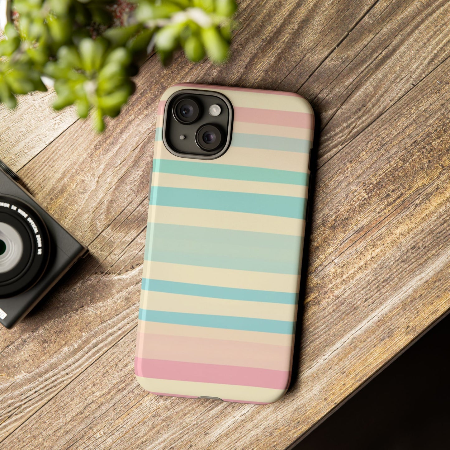 Pastel Striped Tough Phone Case – Protective Retro Rainbow Design