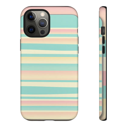 Pastel Striped Tough Phone Case — Mint, Peach & Cream Protective Cover