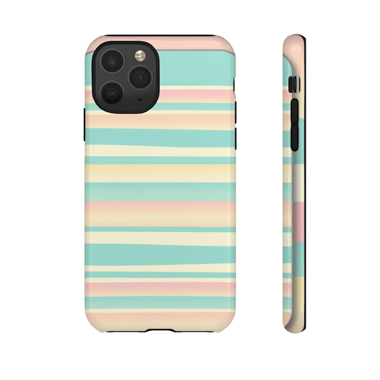 Pastel Striped Tough Phone Case — Mint, Peach & Cream Protective Cover