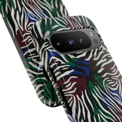 Zebra Camo Tough Phone Case – Green & Blue Animal Print Protective Cover