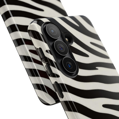 Zebra Print Tough Phone Case — Black & White Protective Cover