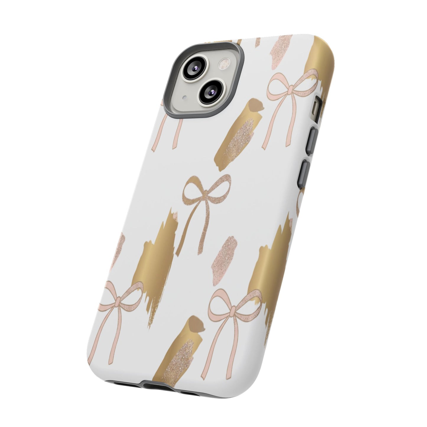 Phone Case — Gold Brushstroke & Blush Bow Pattern
