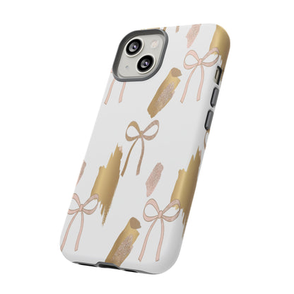 Phone Case — Gold Brushstroke & Blush Bow Pattern
