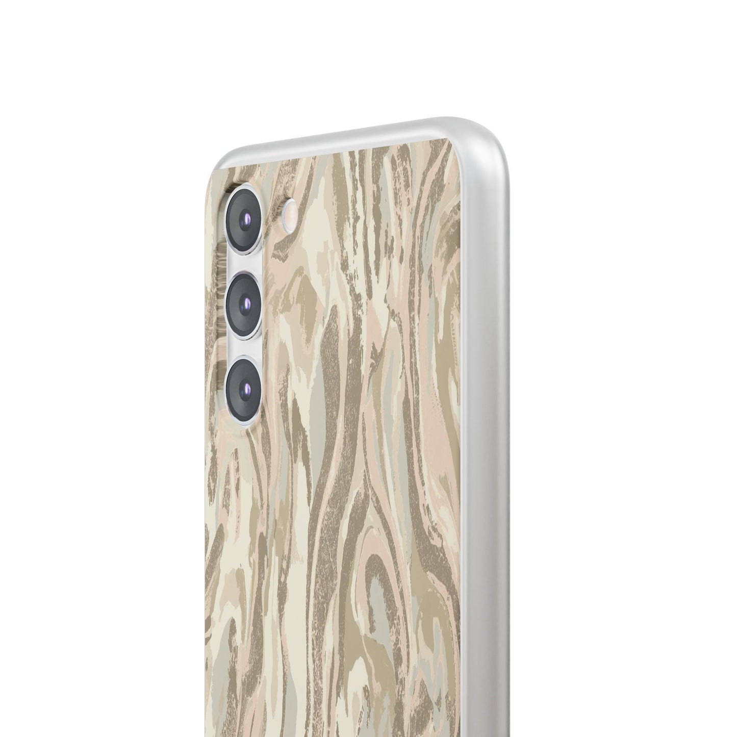 Neutral Marble Swirl Flexi Phone Case — Beige Abstract Protective Cover