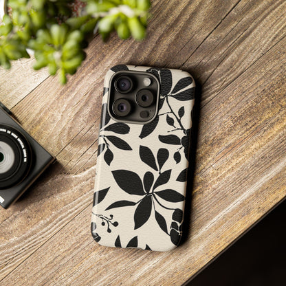 Black Floral Pattern Phone Case — Monochrome Botanical Tough Case