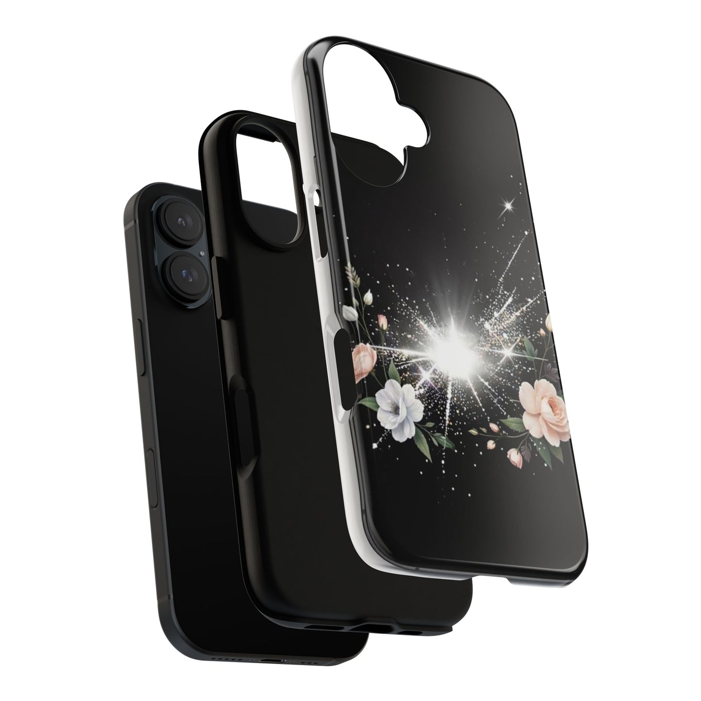 Floral Burst Phone Case — Protective Black Sparkle Design