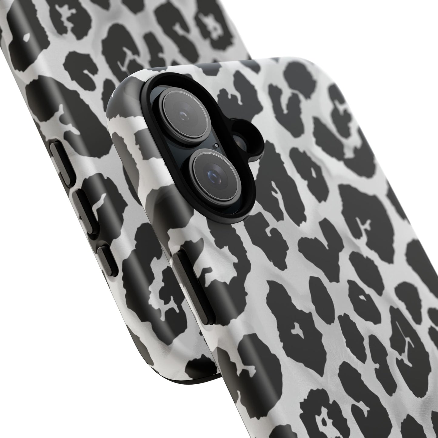 Leopard Print Tough Phone Case – Black & White Animal Pattern Protective Cover
