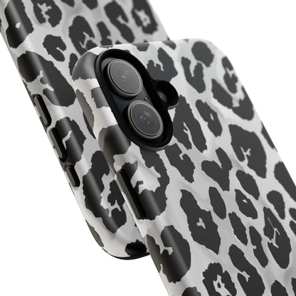 Leopard Print Tough Phone Case – Black & White Animal Pattern Protective Cover
