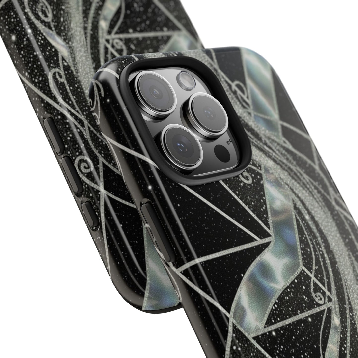 Geometry Tough Phone Case — Iridescent Ribbon on Black Celestial Background