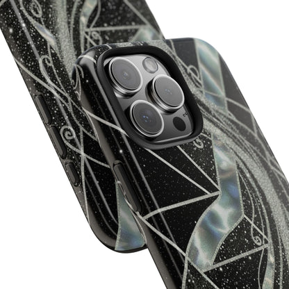Geometry Tough Phone Case — Iridescent Ribbon on Black Celestial Background
