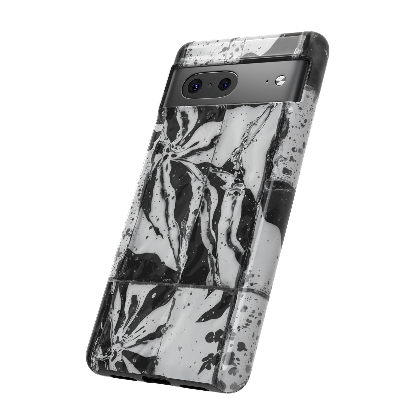 Monochrome Tile Floral Tough Phone Case