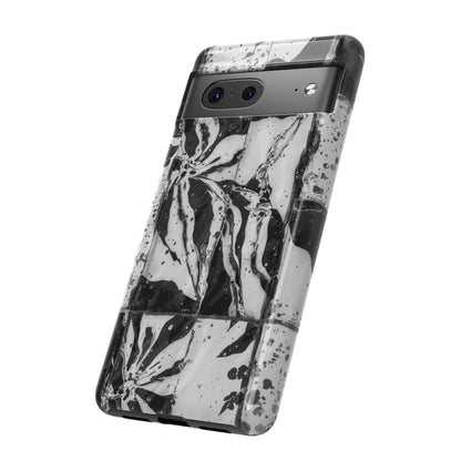 Monochrome Tile Floral Tough Phone Case