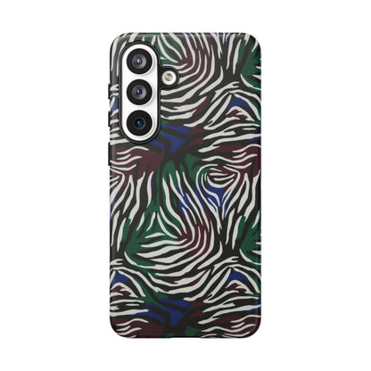 Zebra Camo Tough Phone Case – Green & Blue Animal Print Protective Cover