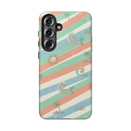 Surf Stripe Tough Phone Case — Retro Beach Waves Pattern