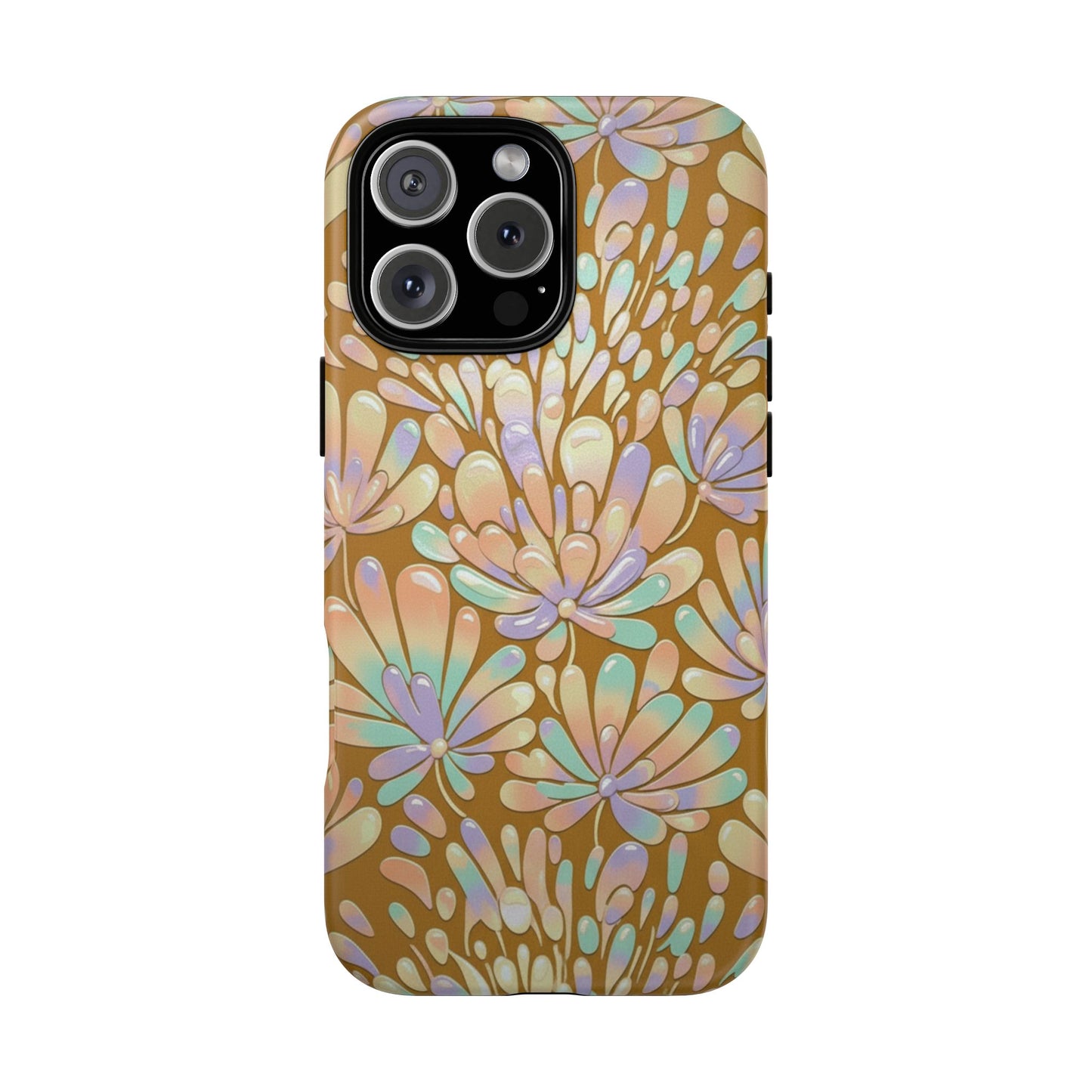 Floral Burst Tough Phone Case – Gold Pastel Botanical Protection