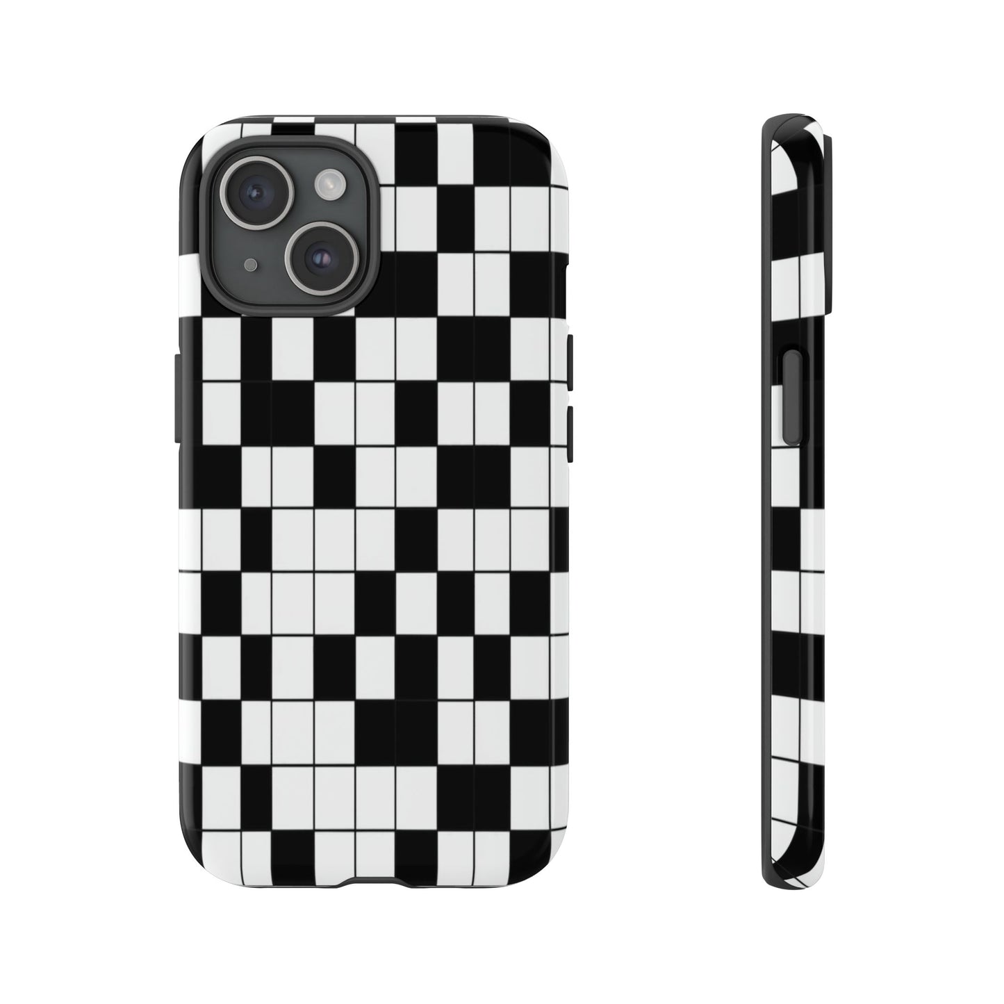 Crossword Grid Phone Case — Black & White Puzzle Pattern Tough Phone Cover