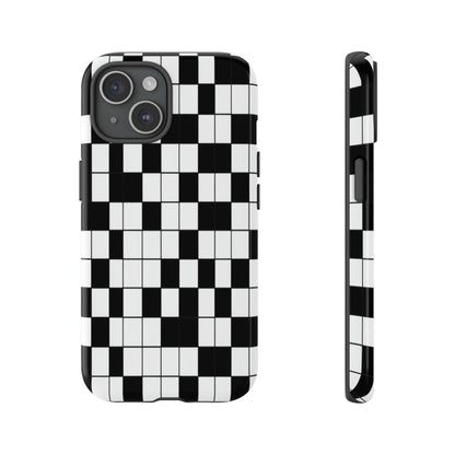 Crossword Grid Phone Case — Black & White Puzzle Pattern Tough Phone Cover
