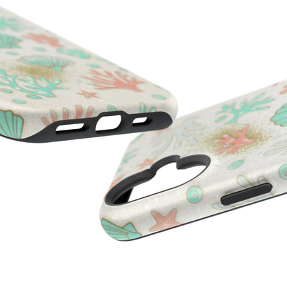 Sea Shells Magnetic Impact Phone Case — Pastel Coral & Teal Beach Design