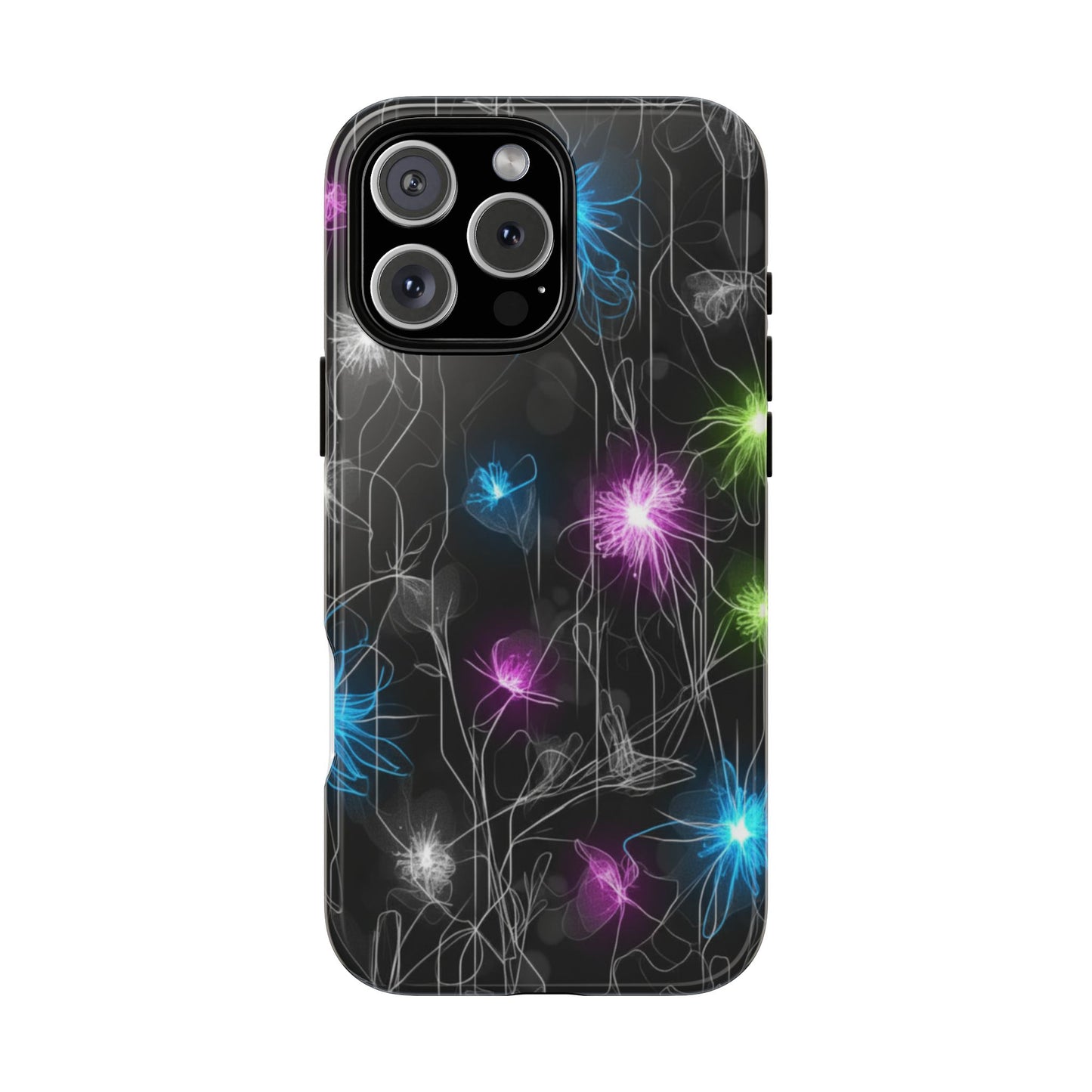 Neon Floral Tough Phone Case — Glow Flower Protective iPhone Cover