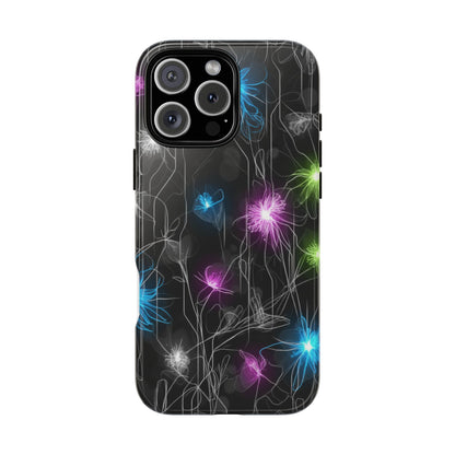 Neon Floral Tough Phone Case — Glow Flower Protective iPhone Cover
