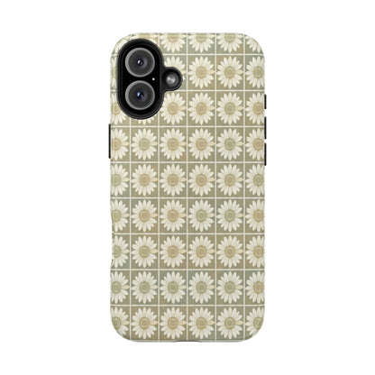 Daisy Tile Tough Phone Case — Retro Floral Protective Phone Cover