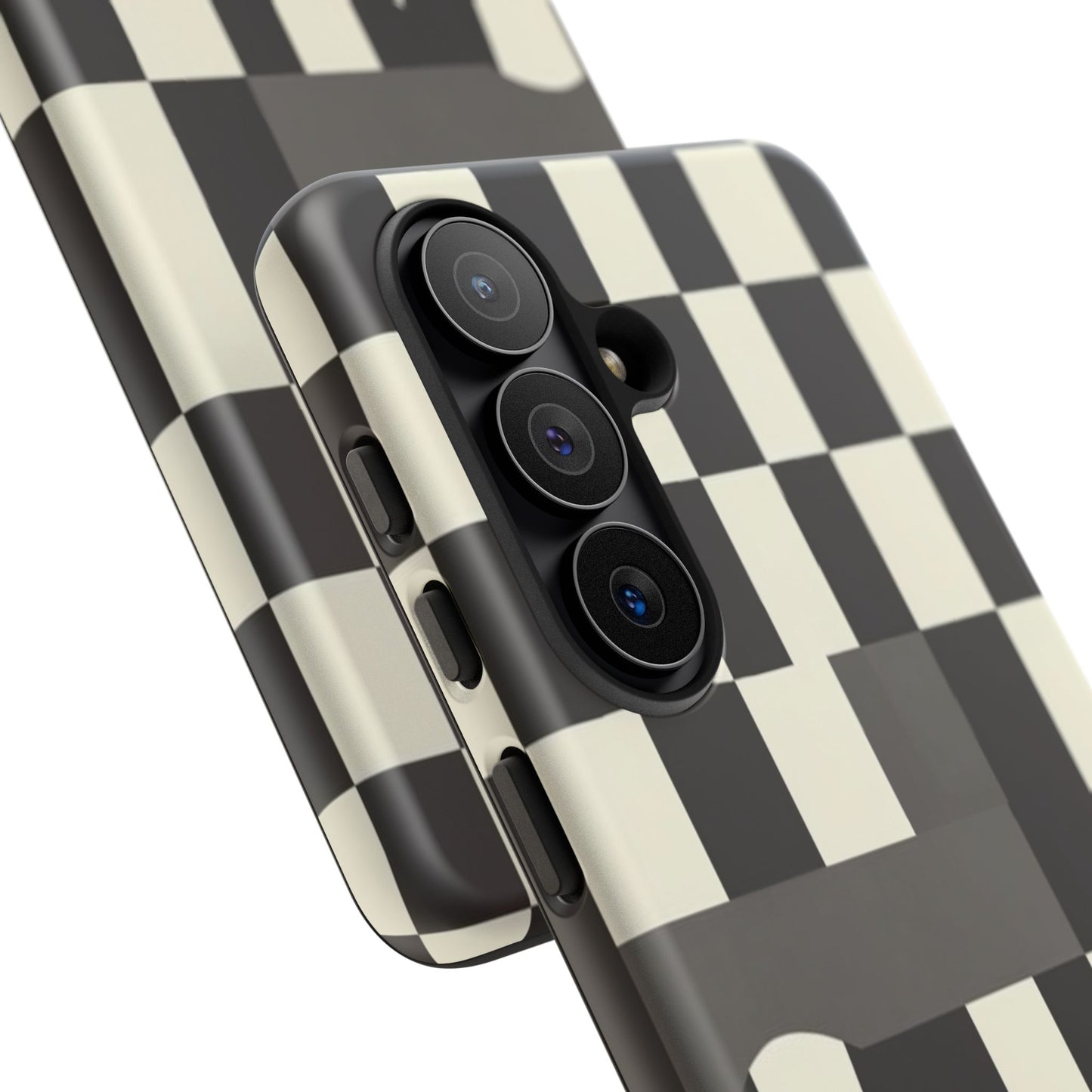Checkerboard Wave Phone Case — Black & Cream Graphic Tough Case