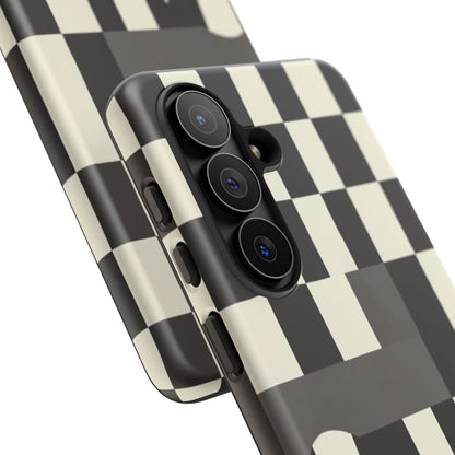 Checkerboard Wave Phone Case — Black & Cream Graphic Tough Case