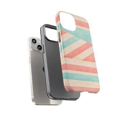 Pastel Stripes Tough Phone Case – Retro Coral & Teal Protective Cover