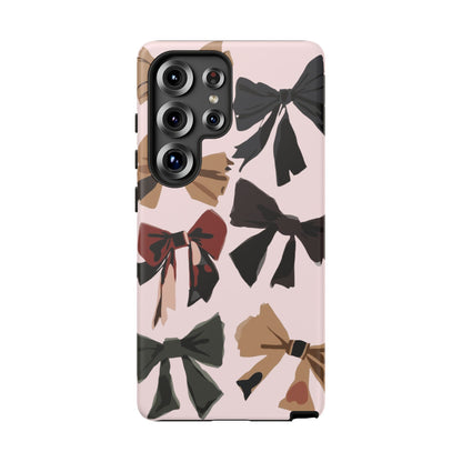 Bow Pattern Phone Case - Pink, Brown & Black Bows Protective Cover