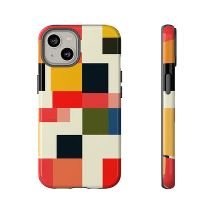 Abstract Color Block Tough Phone Case — Retro Geometric Protective Cover