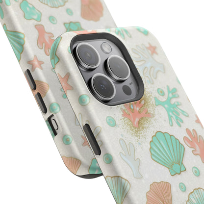 Sea Shells Magnetic Impact Phone Case — Pastel Coral & Teal Beach Design
