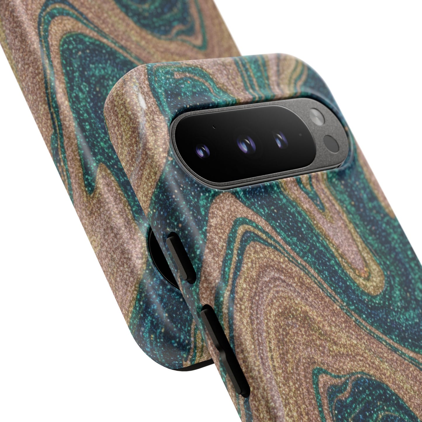 Marbled Teal & Gold Phone Case — Glitter Swirl Tough Case
