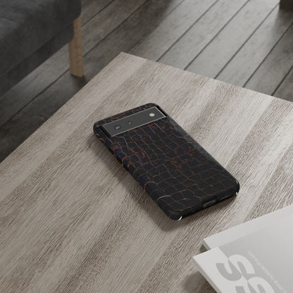 Croc-Embossed Tough Phone Case — Shockproof Black Alligator Texture