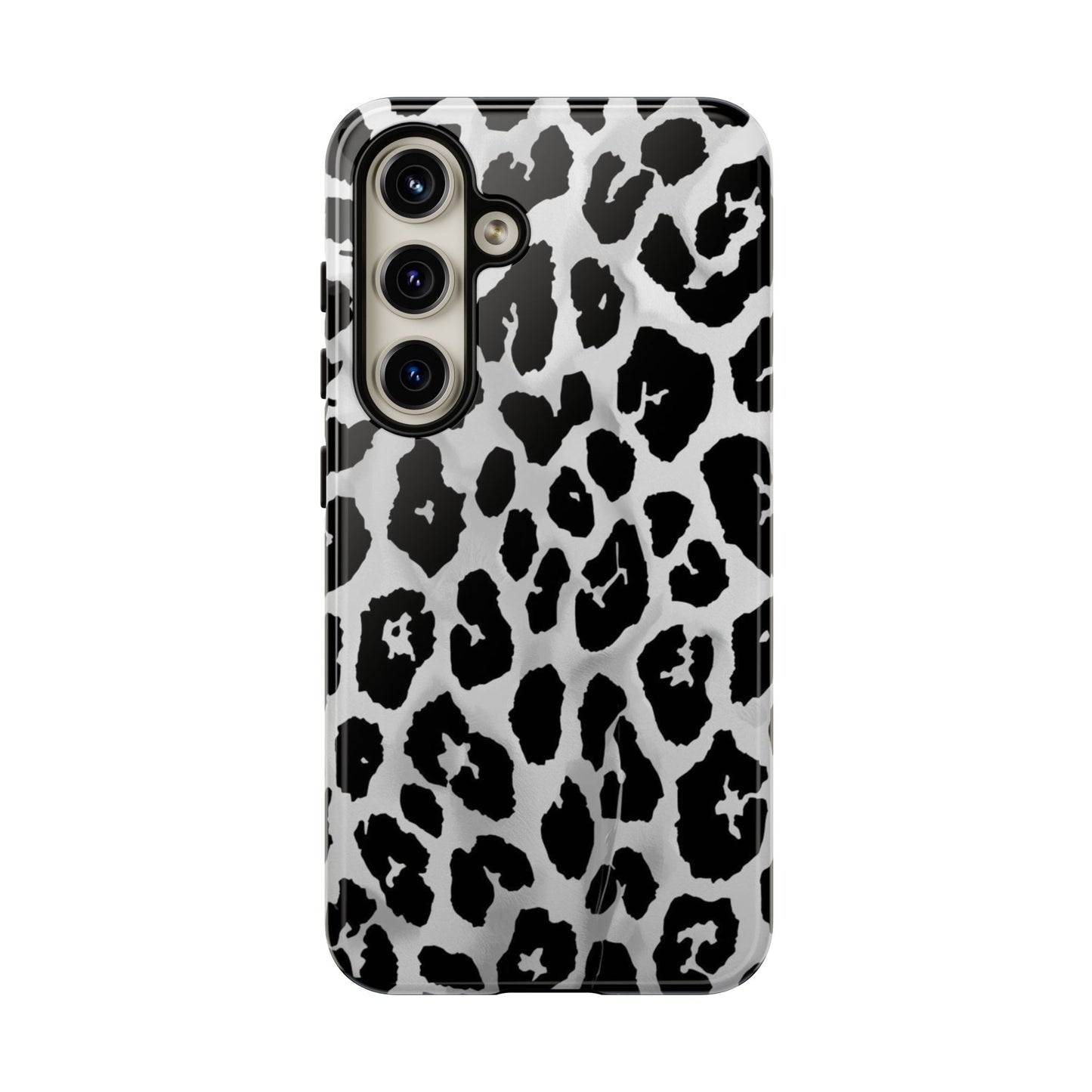 Leopard Print Tough Phone Case – Black & White Animal Pattern Protective Cover