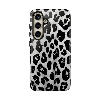 Leopard Print Tough Phone Case – Black & White Animal Pattern Protective Cover