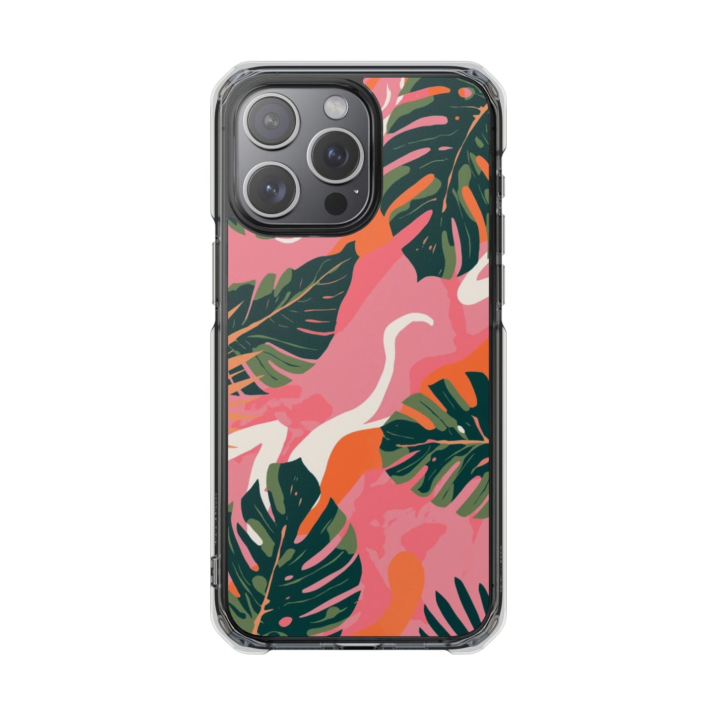 Clear Magnetic Phone Case — Tropical Pink Monstera Design