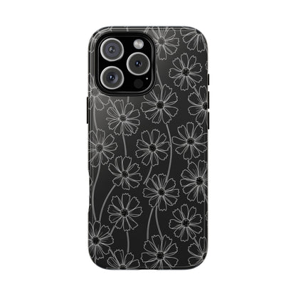 Floral Doodle Tough Phone Case — Black & Gray Daisy Pattern