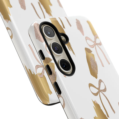 Phone Case — Gold Brushstroke & Blush Bow Pattern