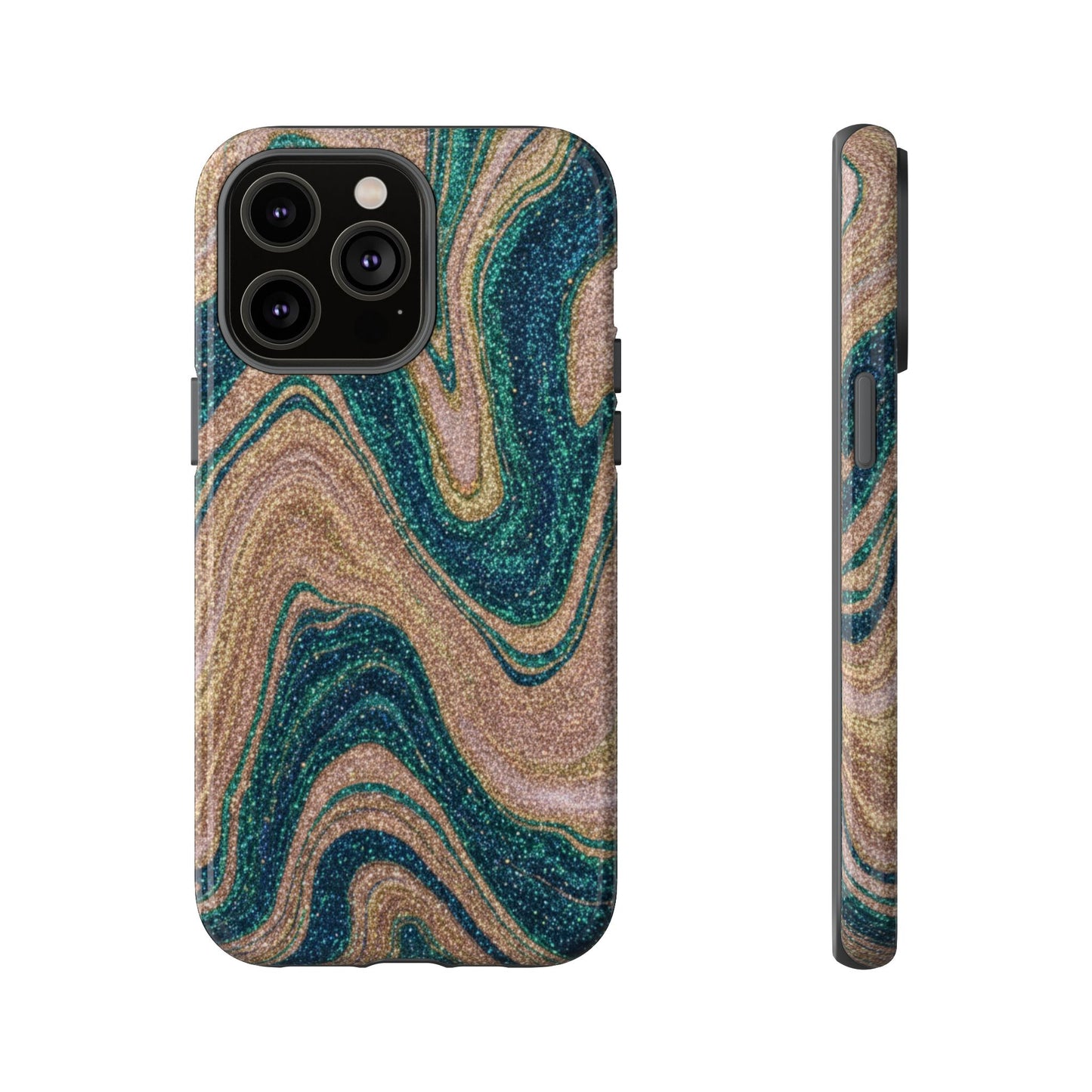 Marbled Teal & Gold Phone Case — Glitter Swirl Tough Case