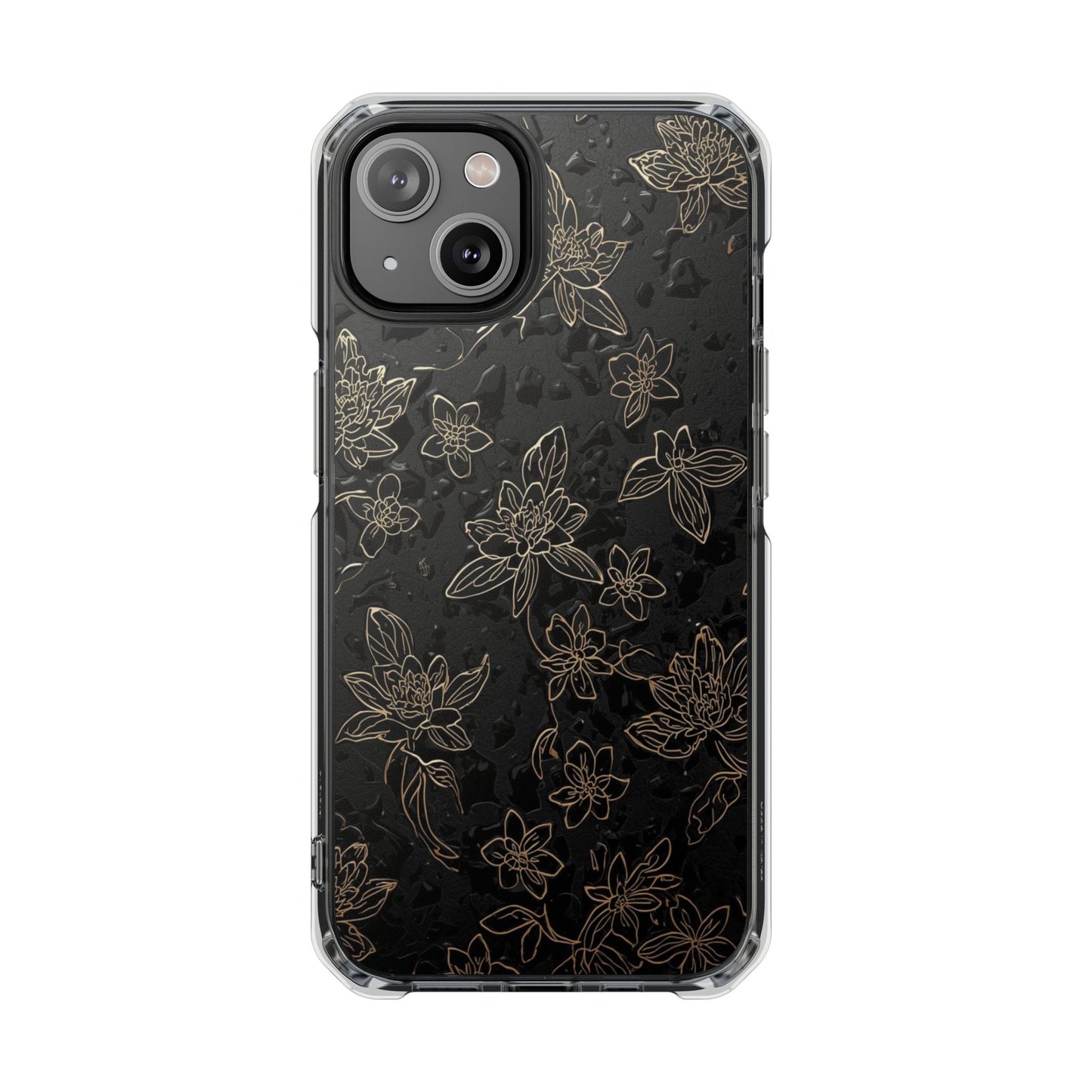 Clear Magnetic Impact Phone Case — Subtle Gold Floral Design