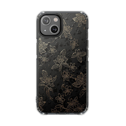 Clear Magnetic Impact Phone Case — Subtle Gold Floral Design
