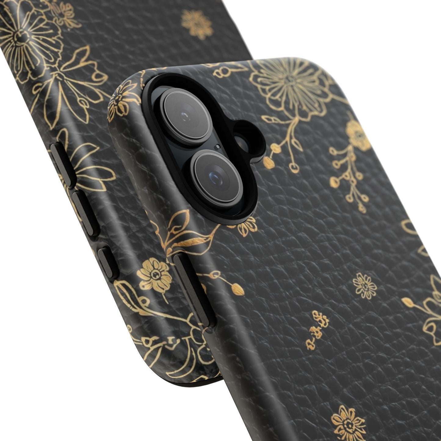 Floral Gold Foil Leather Texture Tough Phone Case
