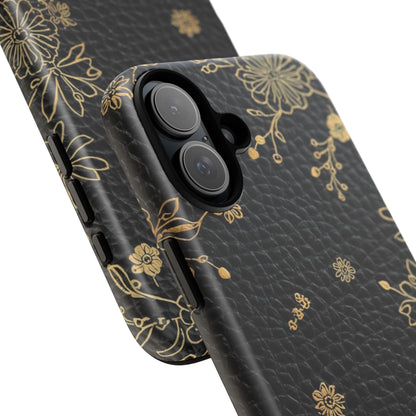 Floral Gold Foil Leather Texture Tough Phone Case