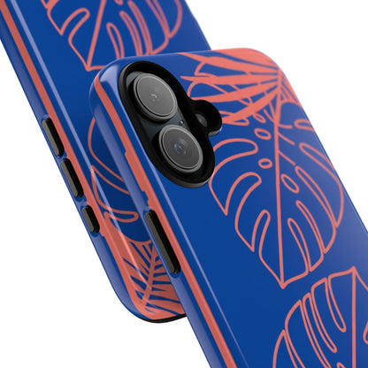 Tropical Monstera Phone Case — Blue & Coral Leaf Protective Cover
