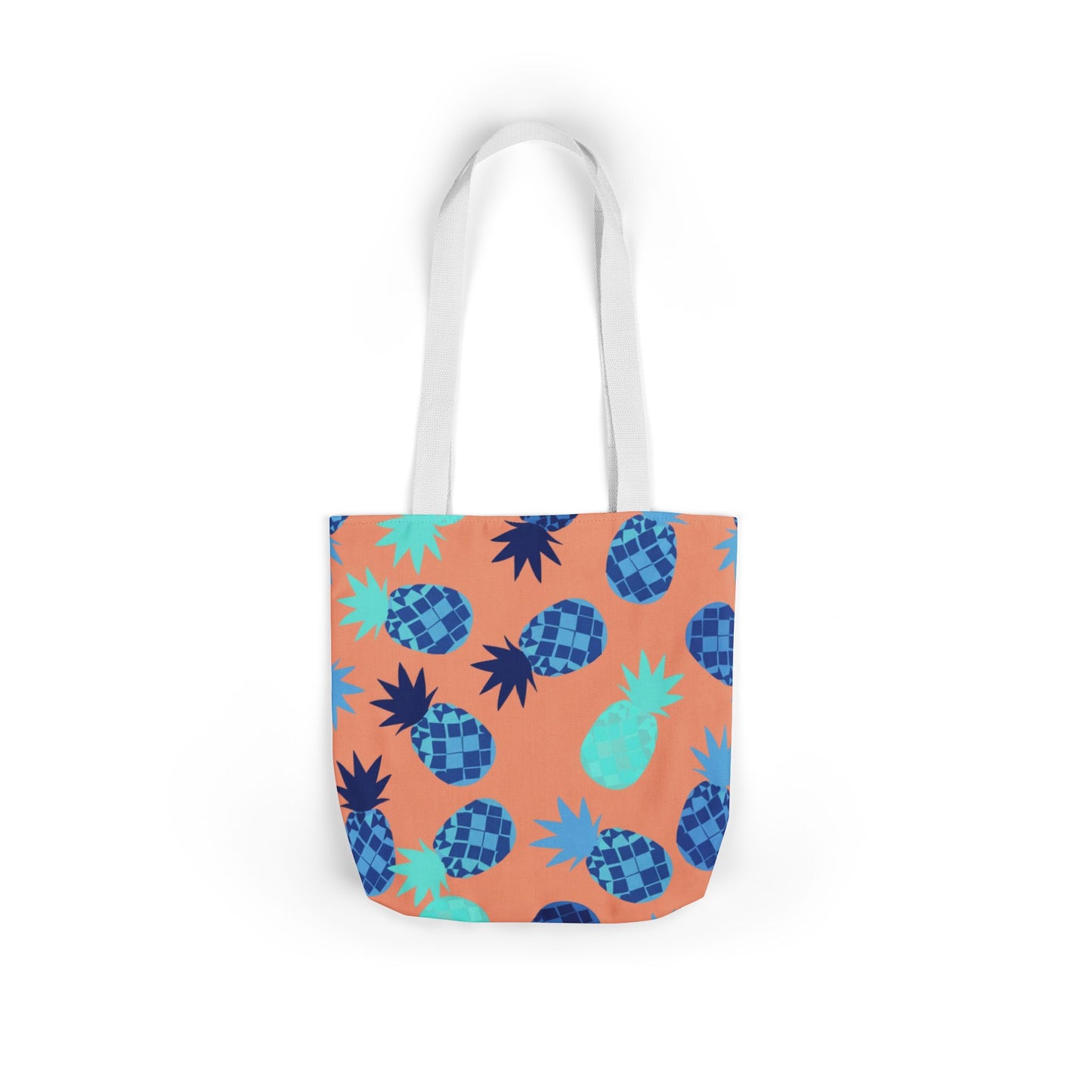 Tropical Pineapple Canvas Tote Bag — Coral & Teal Patterned Beach Market Bag