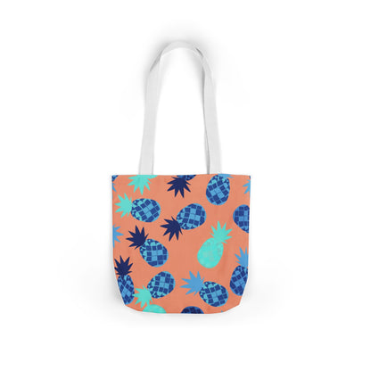 Tropical Pineapple Canvas Tote Bag — Coral & Teal Patterned Beach Market Bag