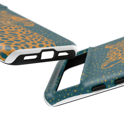 Leopard Spotlight Phone Case — Teal Gold Animal Print Protective Cover